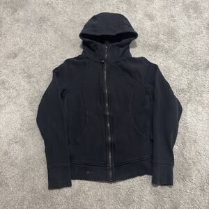 Lululemon Scuba Full Zip Hoodie Black Fleece Logo Women's Size 8 Long Sleeve
